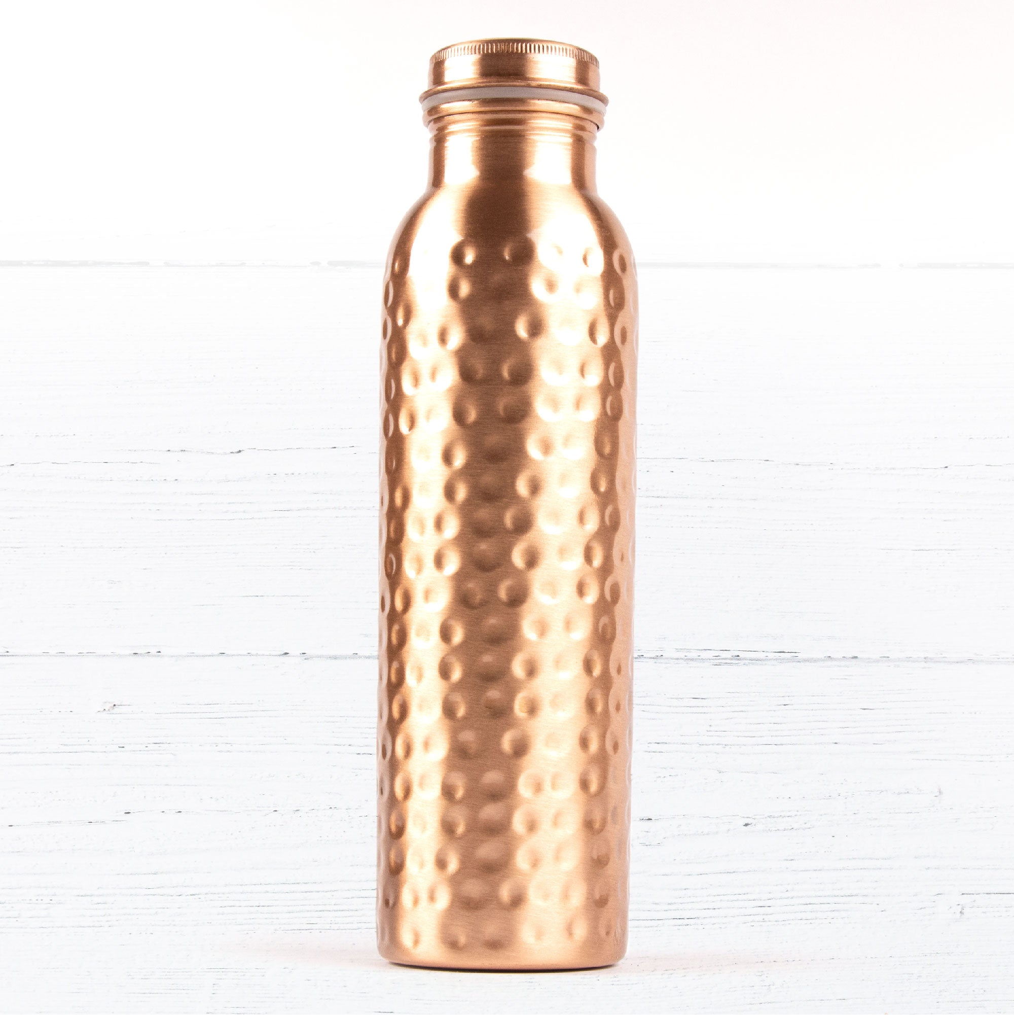 Kamojo Copper Water Bottle for Drinking - Hammered Copper Bottle with Push Button Lid, Removable Sleeve & Copper Straw - Hiking Gym Handcrafted