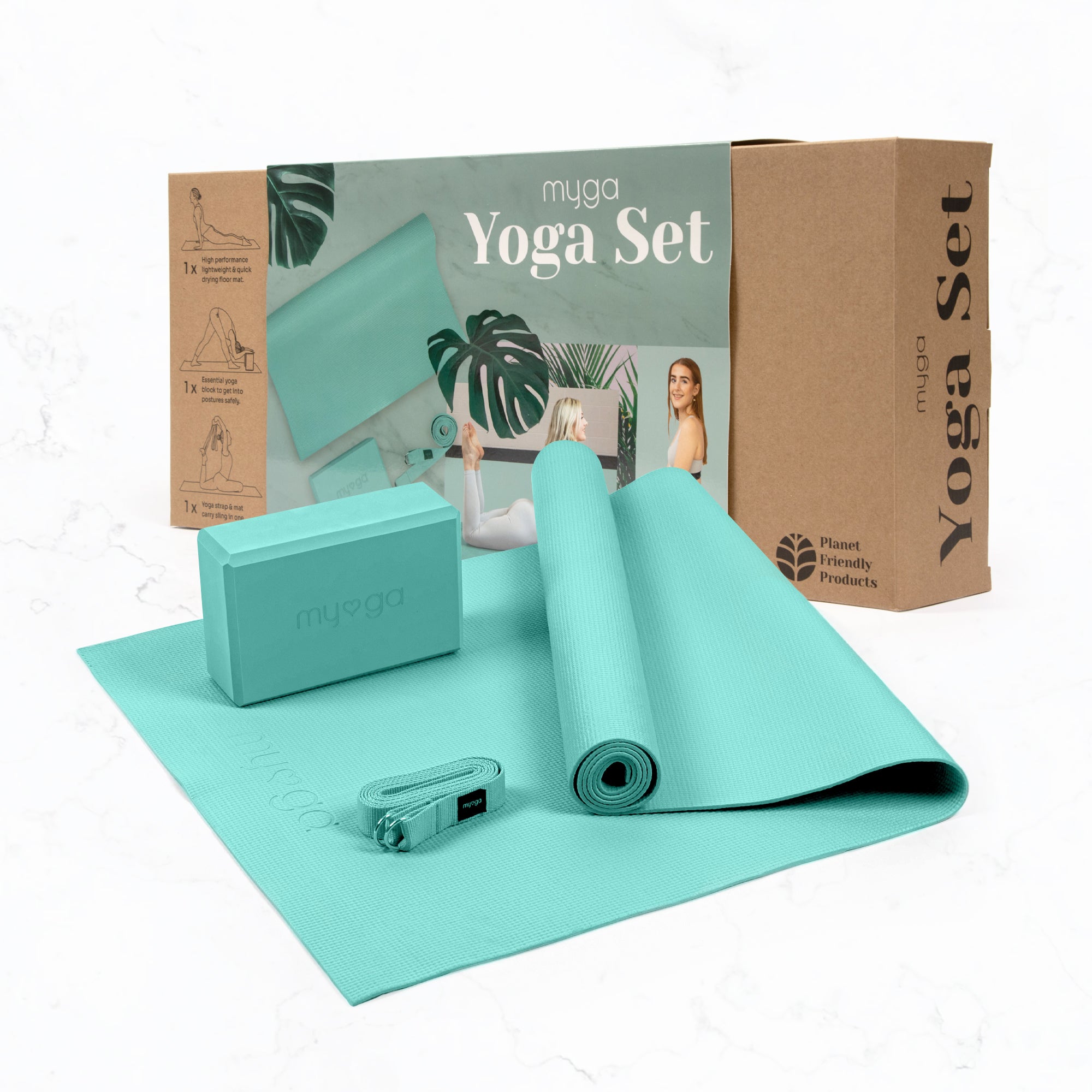 Myga Yoga Starter Kit Mat + Block Set 4mm Thick Pilates Fitness