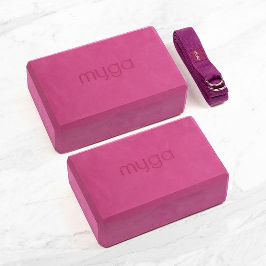 Myga Yoga Starter Set - Mat, 2 Foam Blocks, & Strap - Wowcher